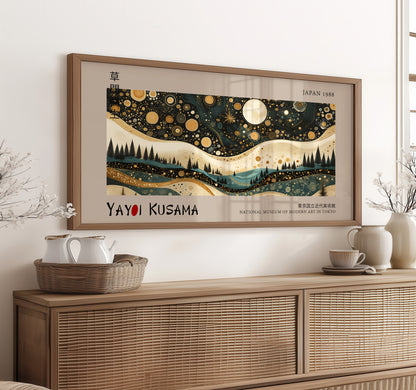 Japanese Panoramic Art Print - Starry Night Dreamscape, Japanese Wall Art, Modern Home Decor, Yayoi Kusama Exhibition Poster