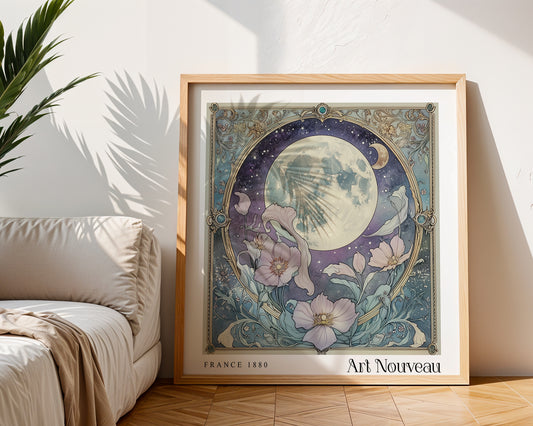 Moon Floral Art Nouveau Print – Vintage French Wall Art - Classic Art Decor - Gallery Wall Poster