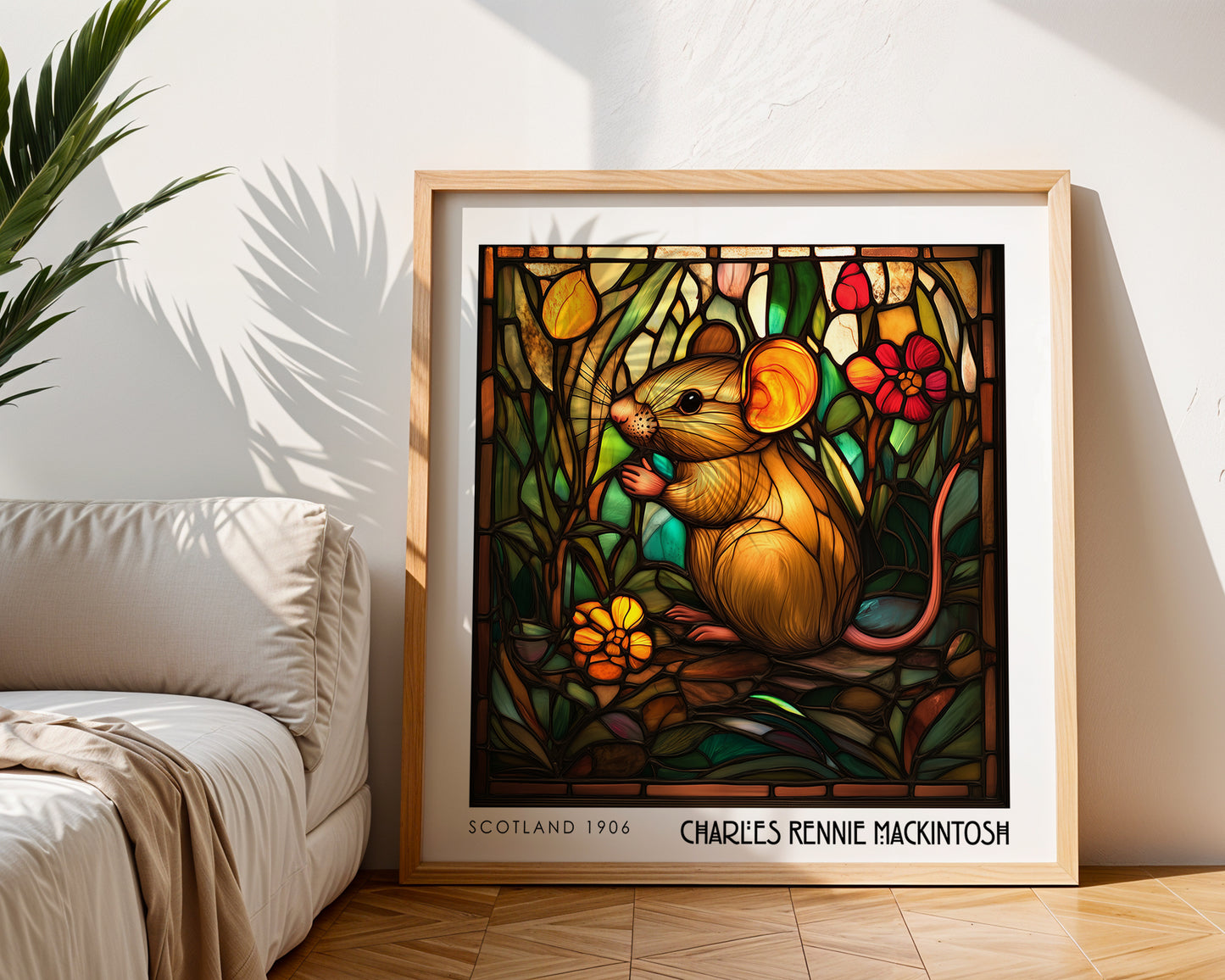Mouse Charles Rennie Mackintosh Print - Art Nouveau Poster - Wildlife Stained Glass Style Wall Art