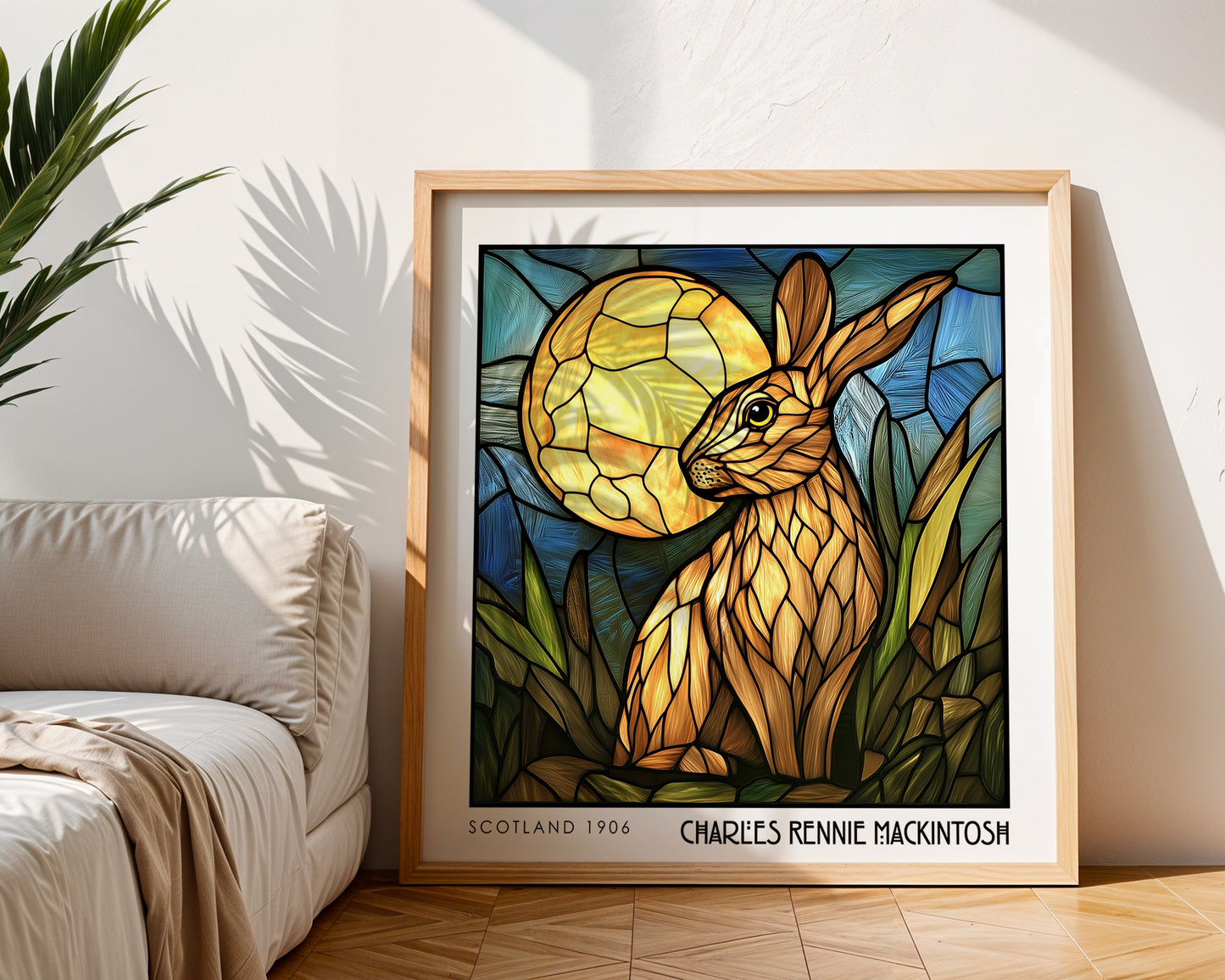 Hare Charles Rennie Mackintosh Print - Art Nouveau Poster - Wildlife Stained Glass Style Wall Art