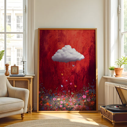 Red Cloud Print · Floral Cloud Wall Art · Abstract Poster Print · Minimalist Wall Art · Maximalist Decor · Sky Wall Art · Butterfly Cloud Poster