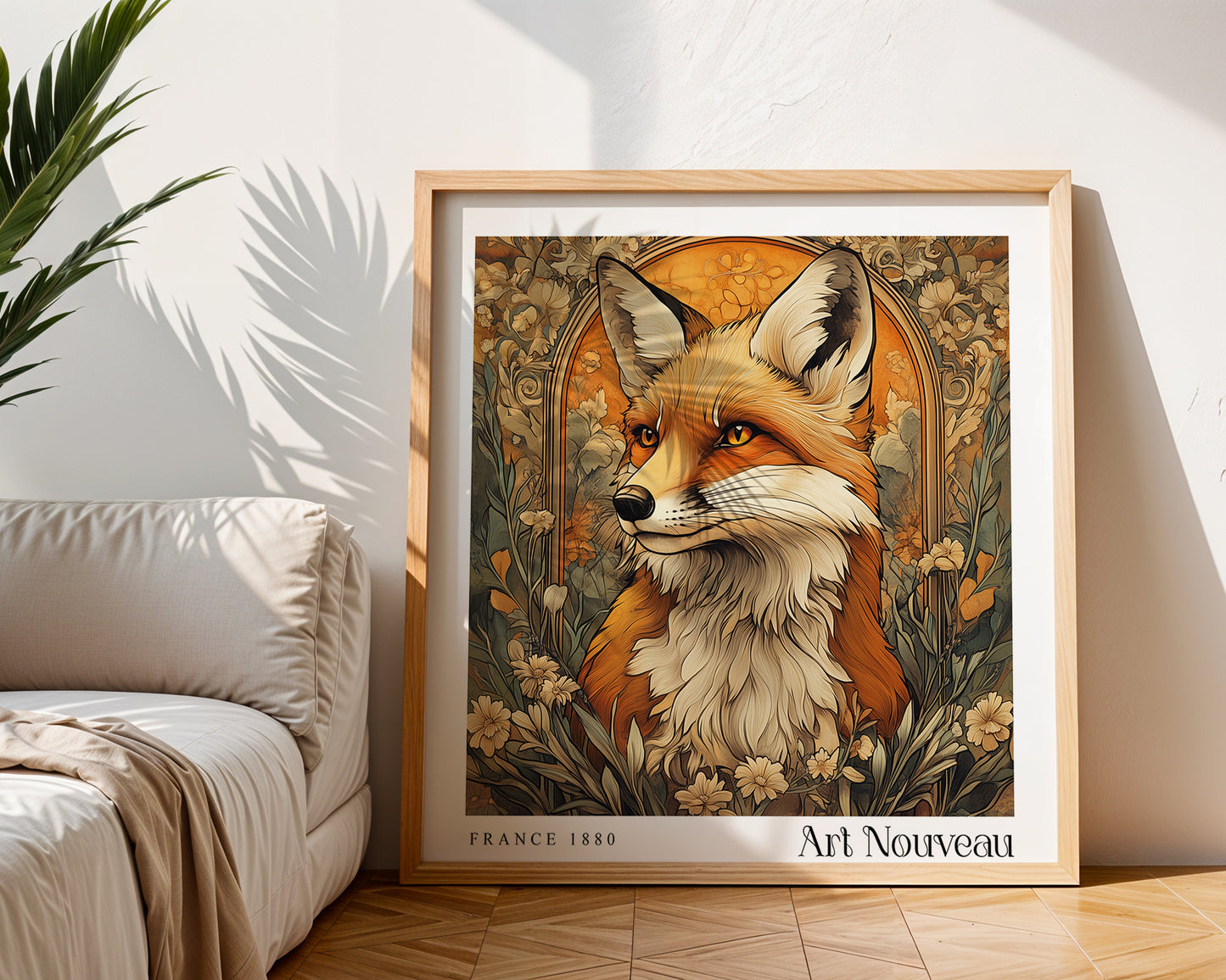 Fox Art Nouveau Print – Vintage French Wall Art - Classic Art Decor - Gallery Wall Poster - Woodland Floral Print