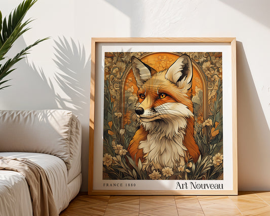 Fox Art Nouveau Print – Vintage French Wall Art - Classic Art Decor - Gallery Wall Poster - Woodland Floral Print