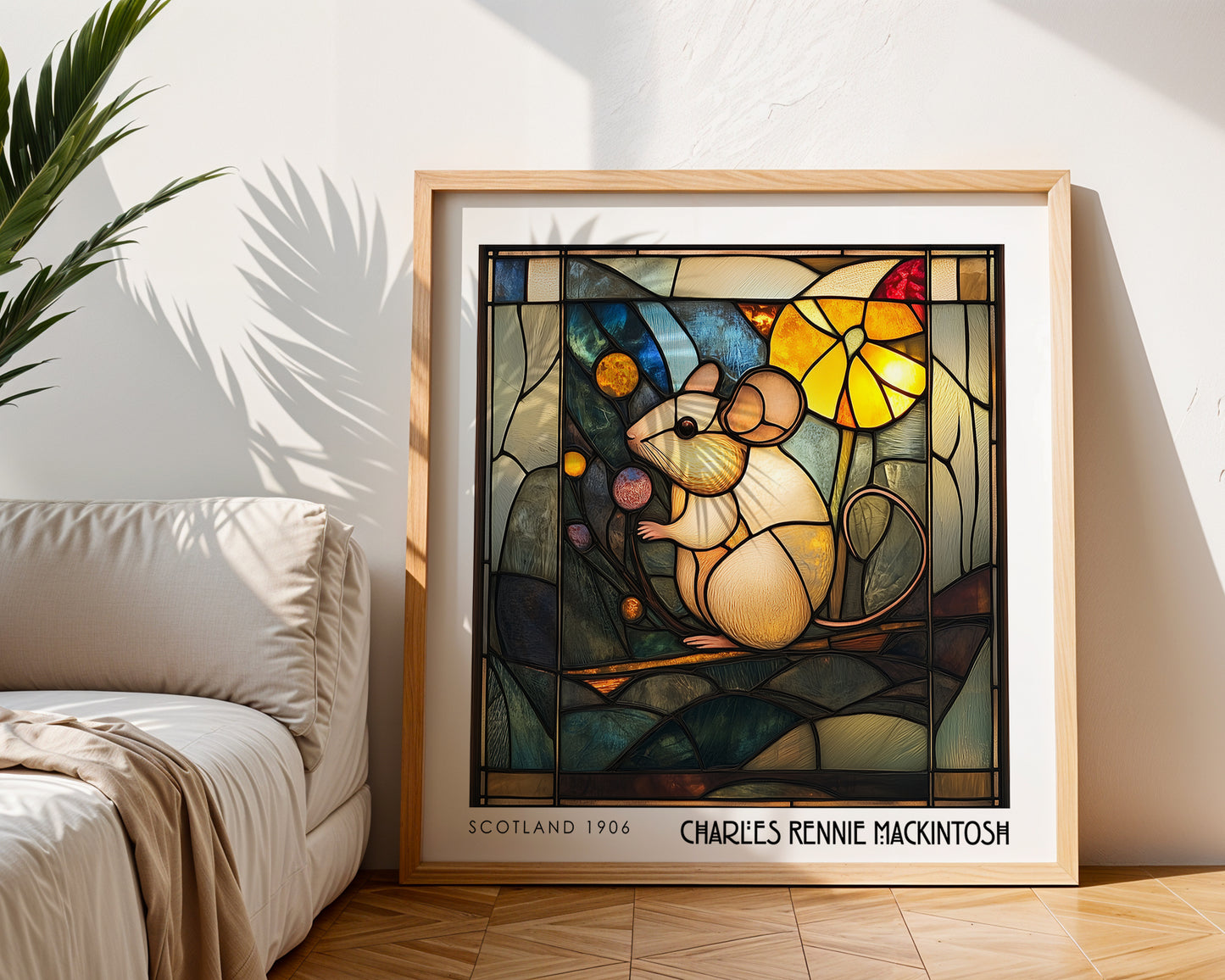Mouse Charles Rennie Mackintosh Print - Art Nouveau Poster - Wildlife Stained Glass Style Wall Art