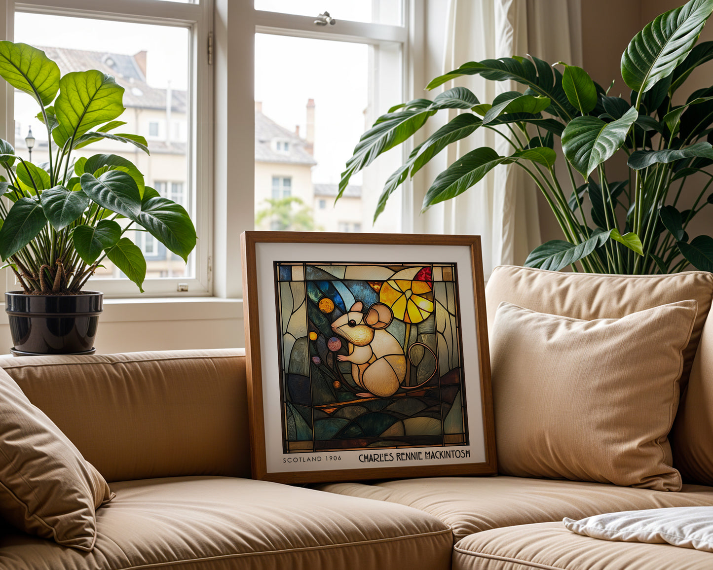 Mouse Charles Rennie Mackintosh Print - Art Nouveau Poster - Wildlife Stained Glass Style Wall Art