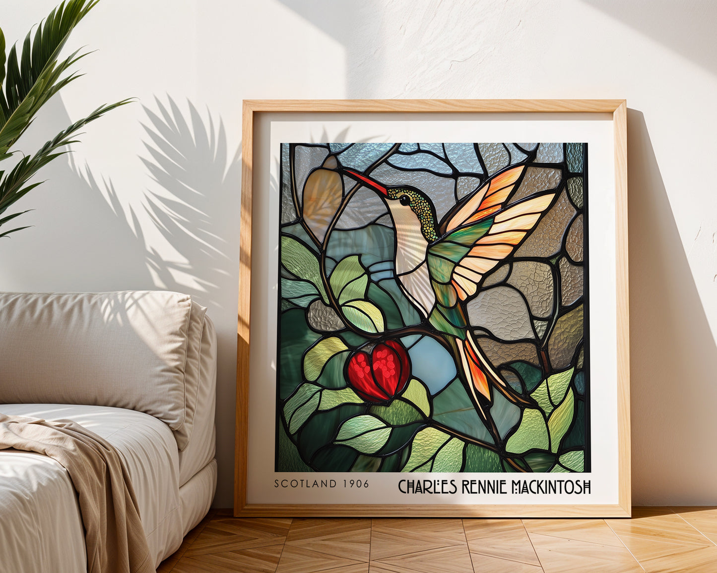 Humming Bird Charles Rennie Mackintosh Print - Art Nouveau Poster - Wildlife Stained Glass Style Wall Art