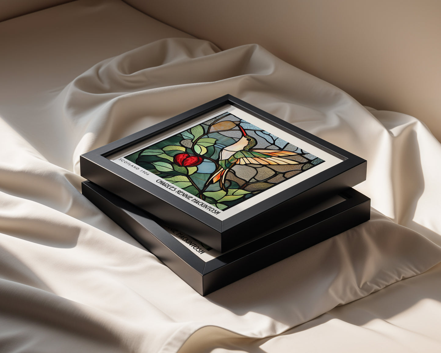 Humming Bird Charles Rennie Mackintosh Print - Art Nouveau Poster - Wildlife Stained Glass Style Wall Art