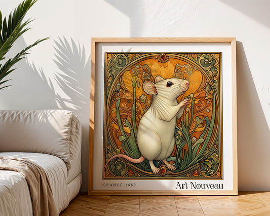 Mouse Art Nouveau Print – Vintage French Wall Art - Classic Art Decor - Gallery Wall Poster - Woodland Floral Print