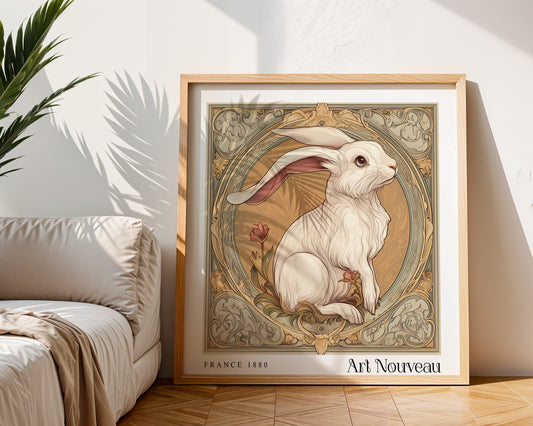 Wild Hare Art Nouveau Print – Vintage French Wall Art - Classic Art Decor - Gallery Wall Poster - Woodland Floral Print