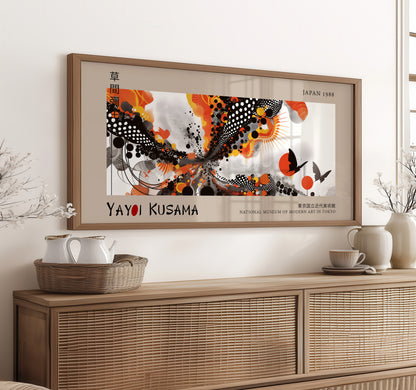 Yayoi Kusama Panoramic Art Print - Modern Abstract Wall Decor, Japanese Wall Art, Black And Orange Polka Dot Poster, Museum Quality Artwork