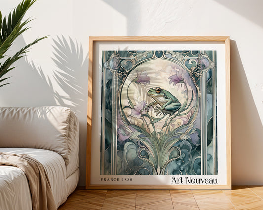 Frog Art Nouveau Print – Vintage French Wall Art - Classic Art Decor - Gallery Wall Poster - Floral Print