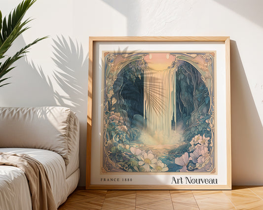 Waterfall Art Nouveau Print – Vintage French Wall Art - Classic Art Decor - Gallery Wall Poster - Floral Print