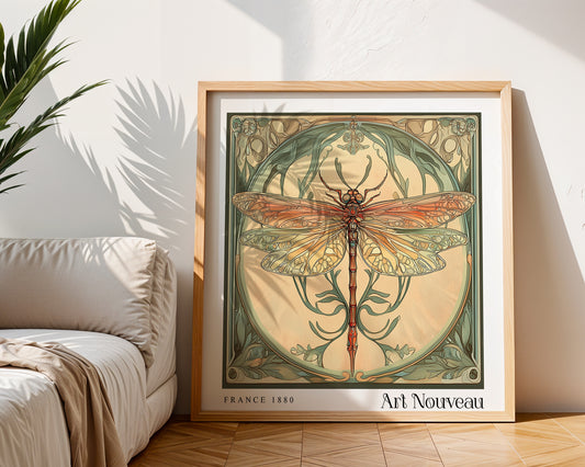 Dragon Fly Art Nouveau Print – Vintage French Wall Art - Classic Art Decor - Gallery Wall Poster - Floral Print