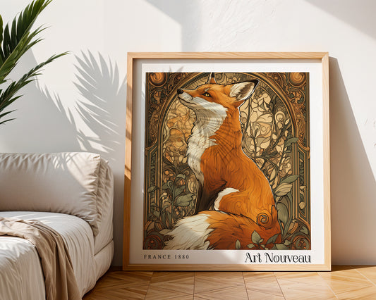 Fox Art Nouveau Print – Vintage French Wall Art - Classic Art Decor - Gallery Wall Poster - Woodland Floral Print