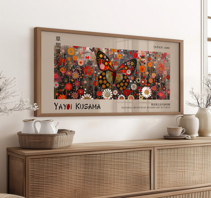 Yayoi Kusama Panoramic Print - Butterfly, Japanese Poster, Modern Wall Art, Floral Wall Decor, Abstract Art