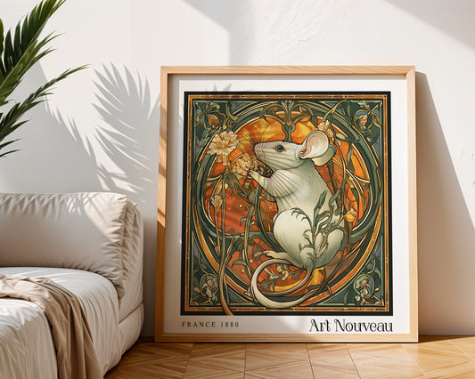 Field Mouse Art Nouveau Print – Vintage French Wall Art - Classic Art Decor - Gallery Wall Poster - Woodland Floral Print