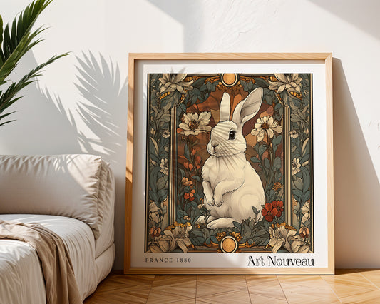 Rabbit Art Nouveau Print – Vintage French Wall Art - Classic Art Decor - Gallery Wall Poster - Woodland Floral Print