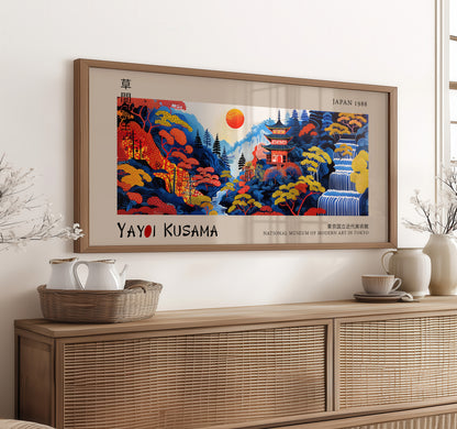 Yayoi Kusama Panoramic Print - Vibrant Landscape, Japanese Poster, Modern Wall Art, Traditional Artwork, Abstract Art