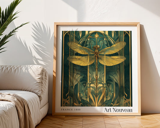 Dragonfly Art Nouveau Print – Vintage French Wall Art - Classic Art Decor - Gallery Wall Poster - Insect Floral Print
