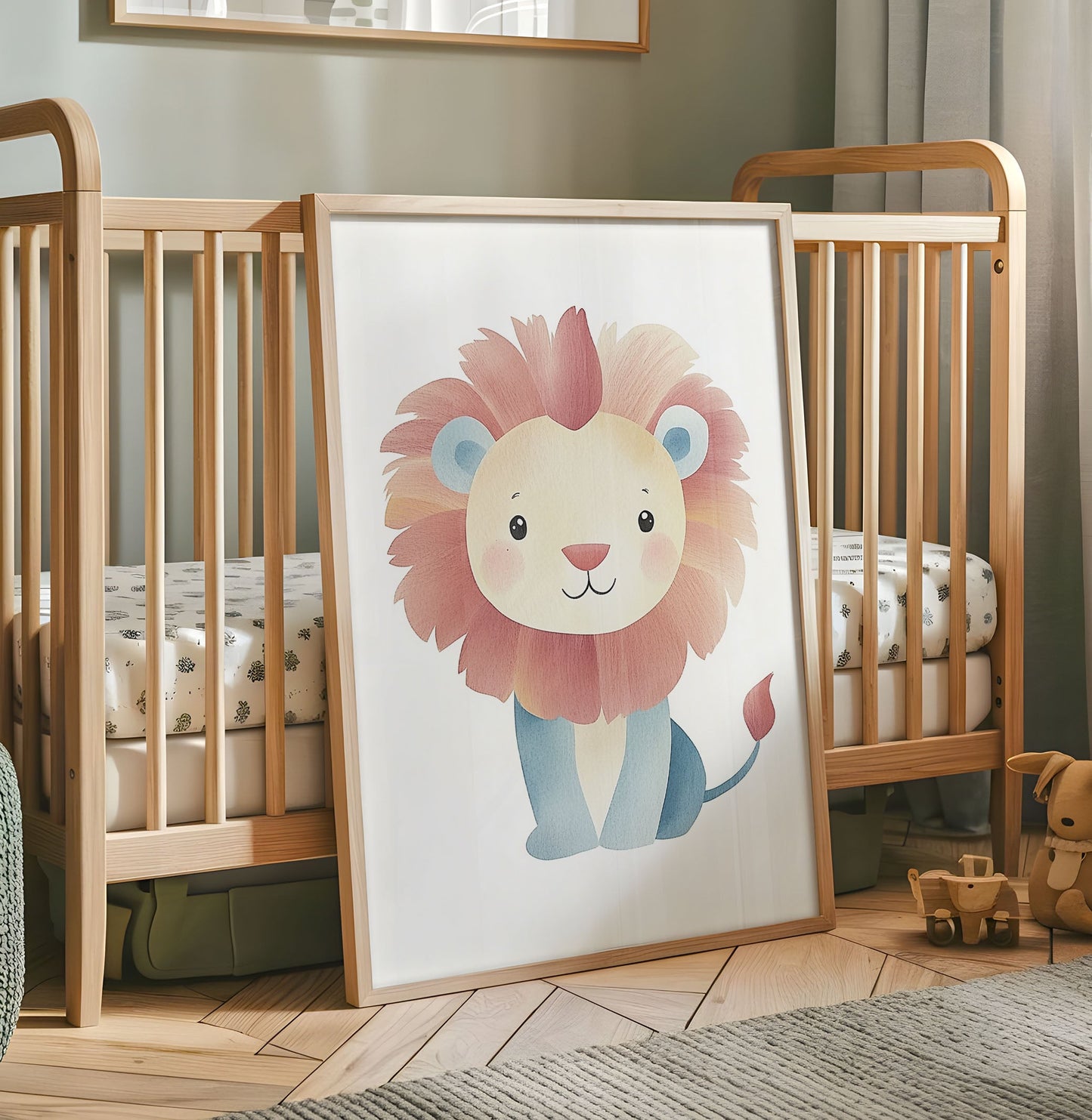 Cute Lion Nursery Print - Whimsical Safari Animal Wall Art - Pastel Jungle Illustration - Lion Kids Room Decor - Gender Neutral Baby Poster