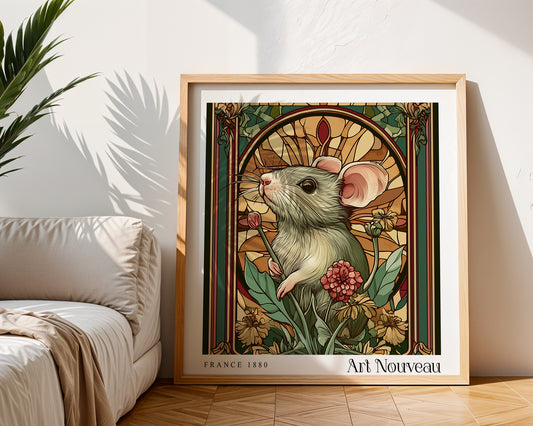 Field Mouse Art Nouveau Print – Vintage French Wall Art - Classic Art Decor - Gallery Wall Poster - Floral Print
