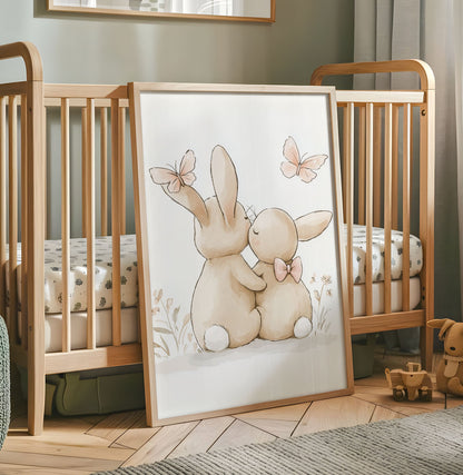 Adorable Bunny Nursery Print - Neutral Baby Nursery Art - Soft Pastel Woodland Animal Art - Baby Room Decor - Cute Bunny Poste