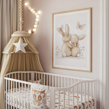 Adorable Bunny Nursery Print - Neutral Baby Nursery Art - Soft Pastel Woodland Animal Art - Baby Room Decor - Cute Bunny Poste