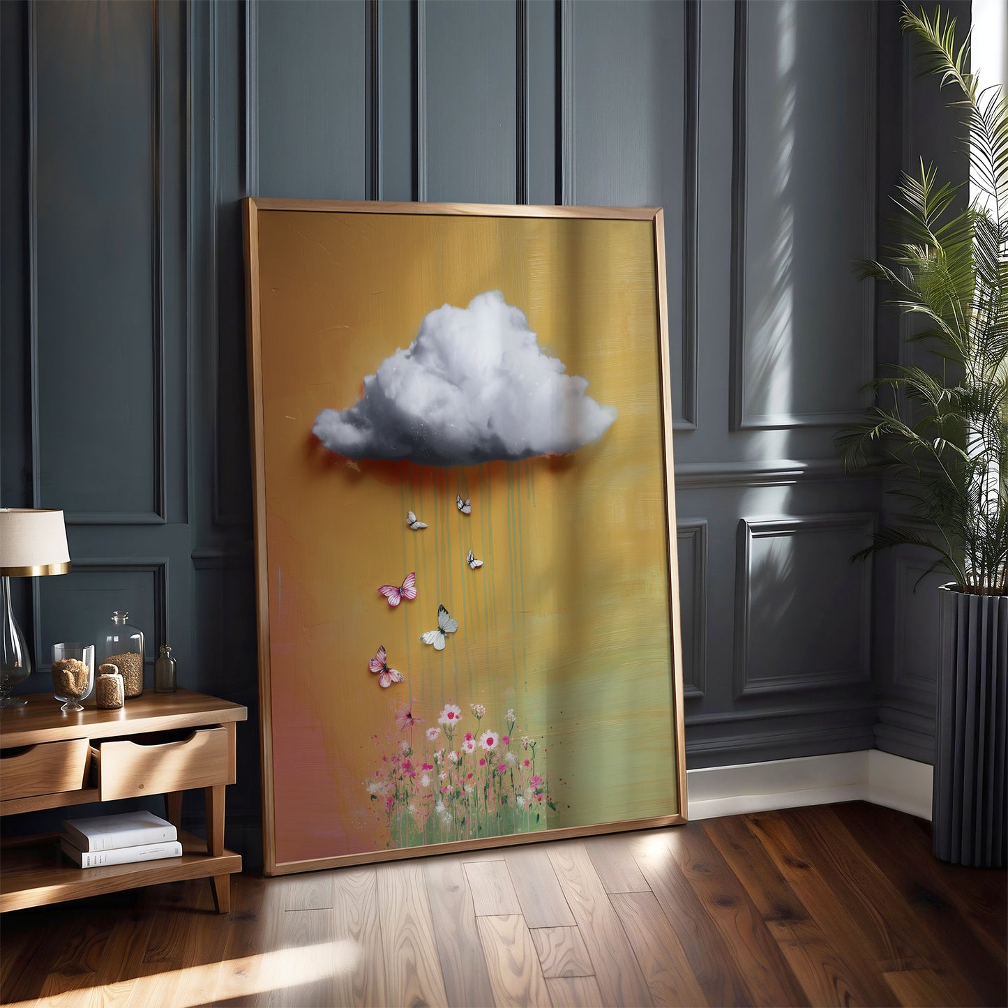 Yellow Cloud Print · Floral Cloud Wall Art · Abstract Poster Print · Minimalist Wall Art · Maximalist Decor · Sky Wall Art · Butterfly Cloud Poster