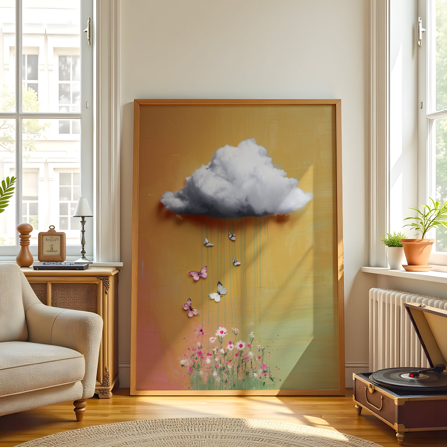 Yellow Cloud Print · Floral Cloud Wall Art · Abstract Poster Print · Minimalist Wall Art · Maximalist Decor · Sky Wall Art · Butterfly Cloud Poster