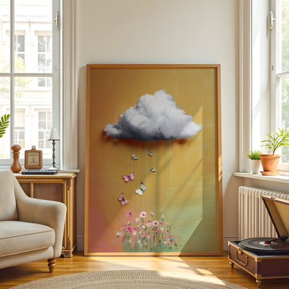 Yellow Cloud Print · Floral Cloud Wall Art · Abstract Poster Print · Minimalist Wall Art · Maximalist Decor · Sky Wall Art · Butterfly Cloud Poster