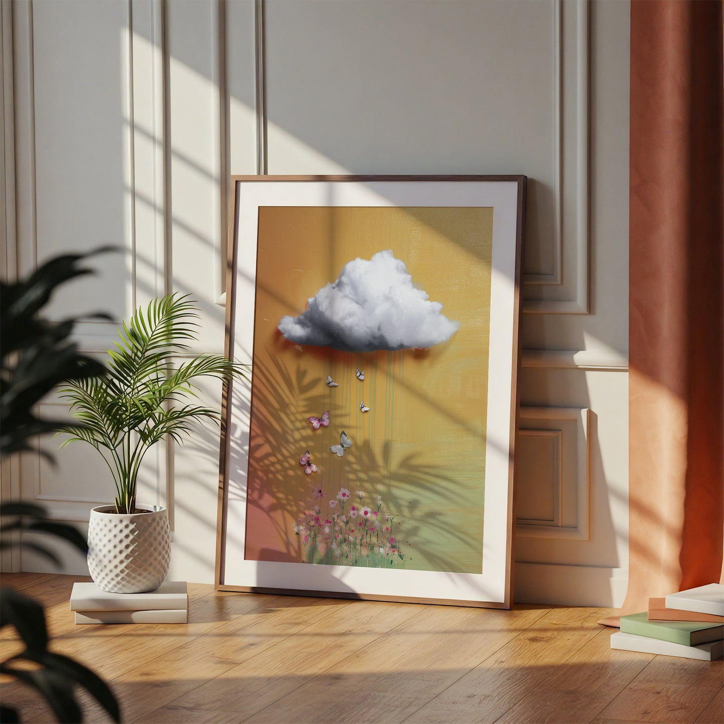 Yellow Cloud Print · Floral Cloud Wall Art · Abstract Poster Print · Minimalist Wall Art · Maximalist Decor · Sky Wall Art · Butterfly Cloud Poster
