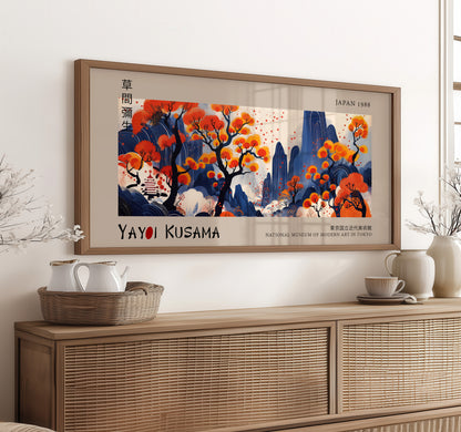 Vibrant Japanese Landscape Print, Colourful Pagoda Wall Art, Modern Nature Poster, Fine Art Décor, Panoramic Asian Wall Print