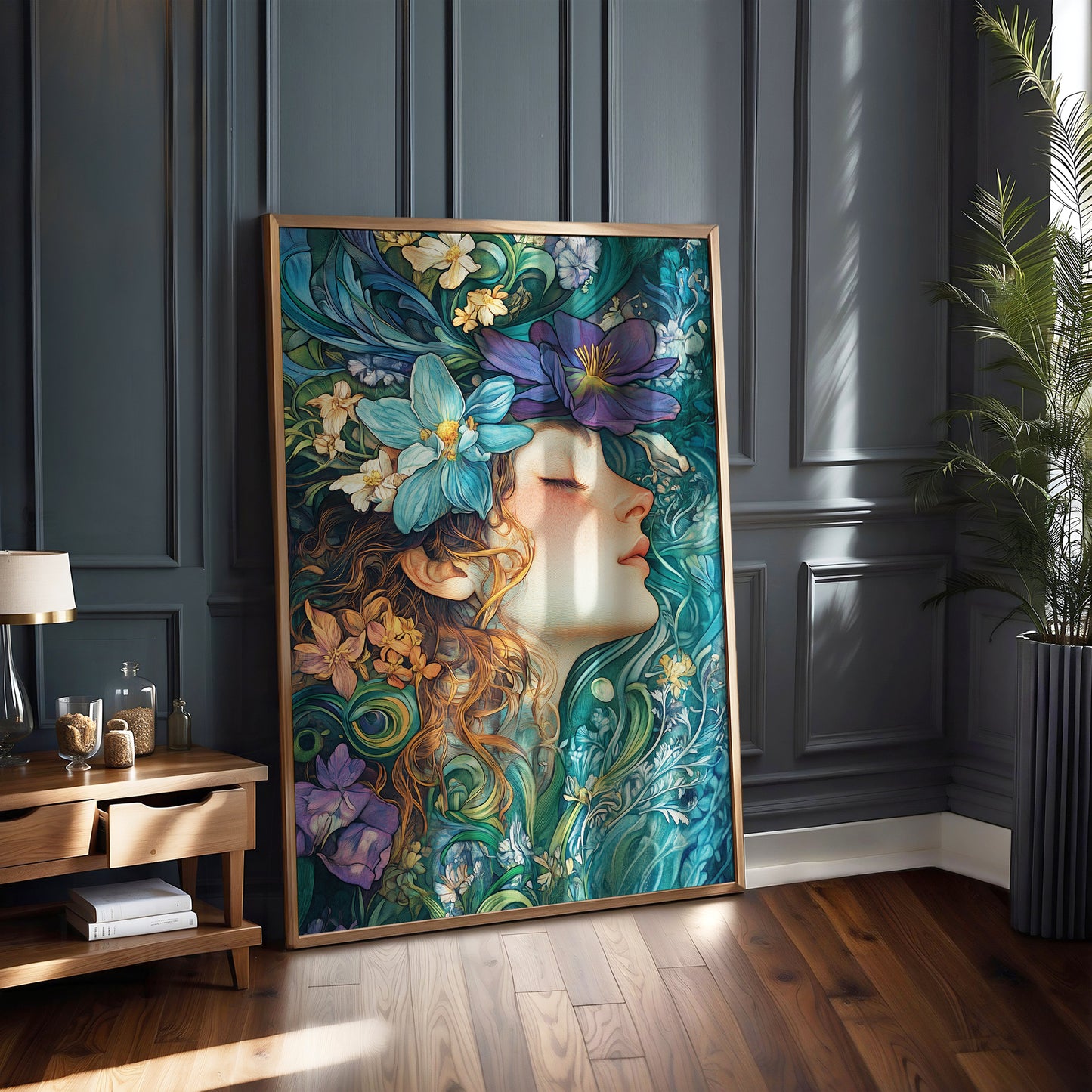 Floral Woman Art Print – Botanical Wall Art – Whimsical Poster – Nature-Inspired Home Decor – Art Deco – Art Nouveau Style