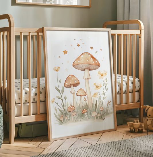 Nursery Art Print - Woodland Toadstool Illustration - Boho Forest Wall Decor - Cottagecore Poster - Nature-Inspired Nursery Artwork