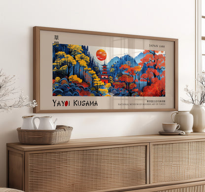 Panoramic Wall Art, Japanese Art Print, Colourful Landscape, Modern Home Decor, Mountain Scene, Abstract Wall Print