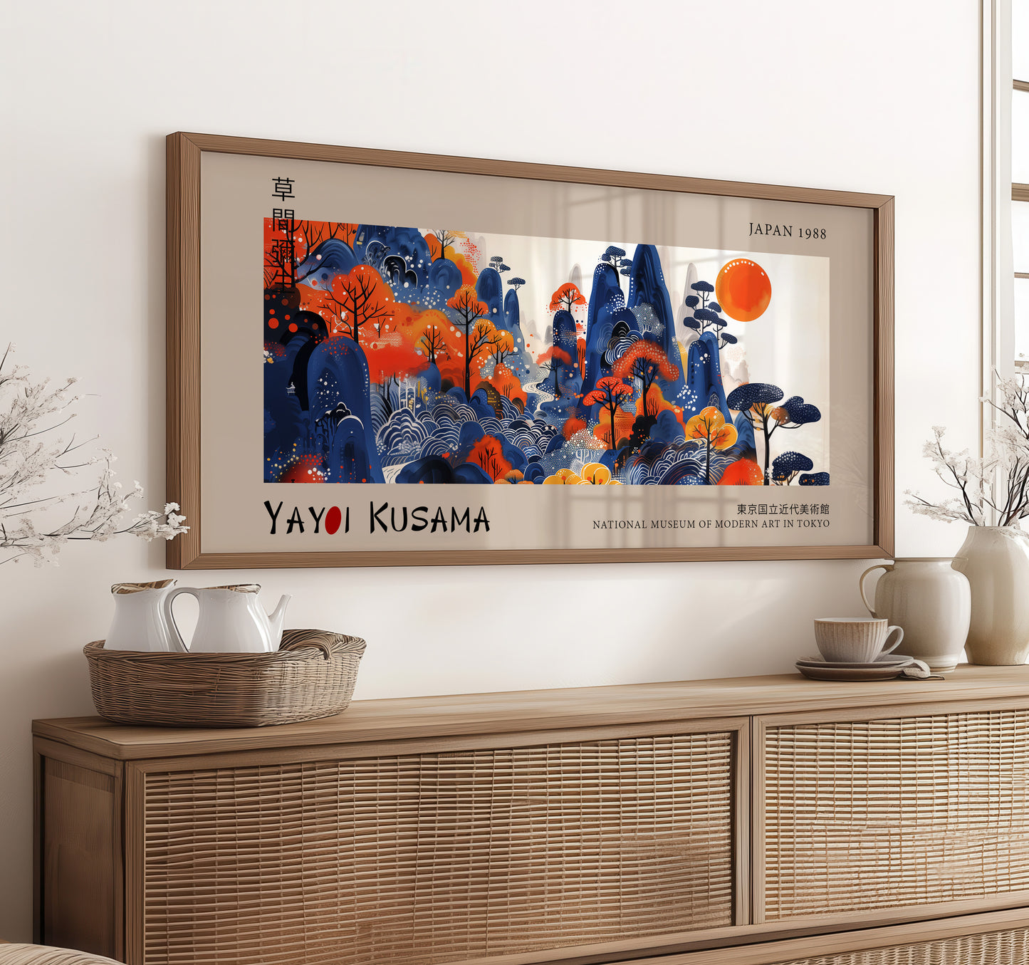 Japanese Landscape Art, Panoramic Wall Print, Vibrant Nature, Modern Home Decor, Mountain Scene Abstract Wall Art