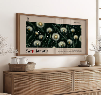 Dandelion Japanese Print, Panoramic Flowers Poster, Floral Wall Décor For Living Room, Green Bedroom Wall Art, Home Office Art