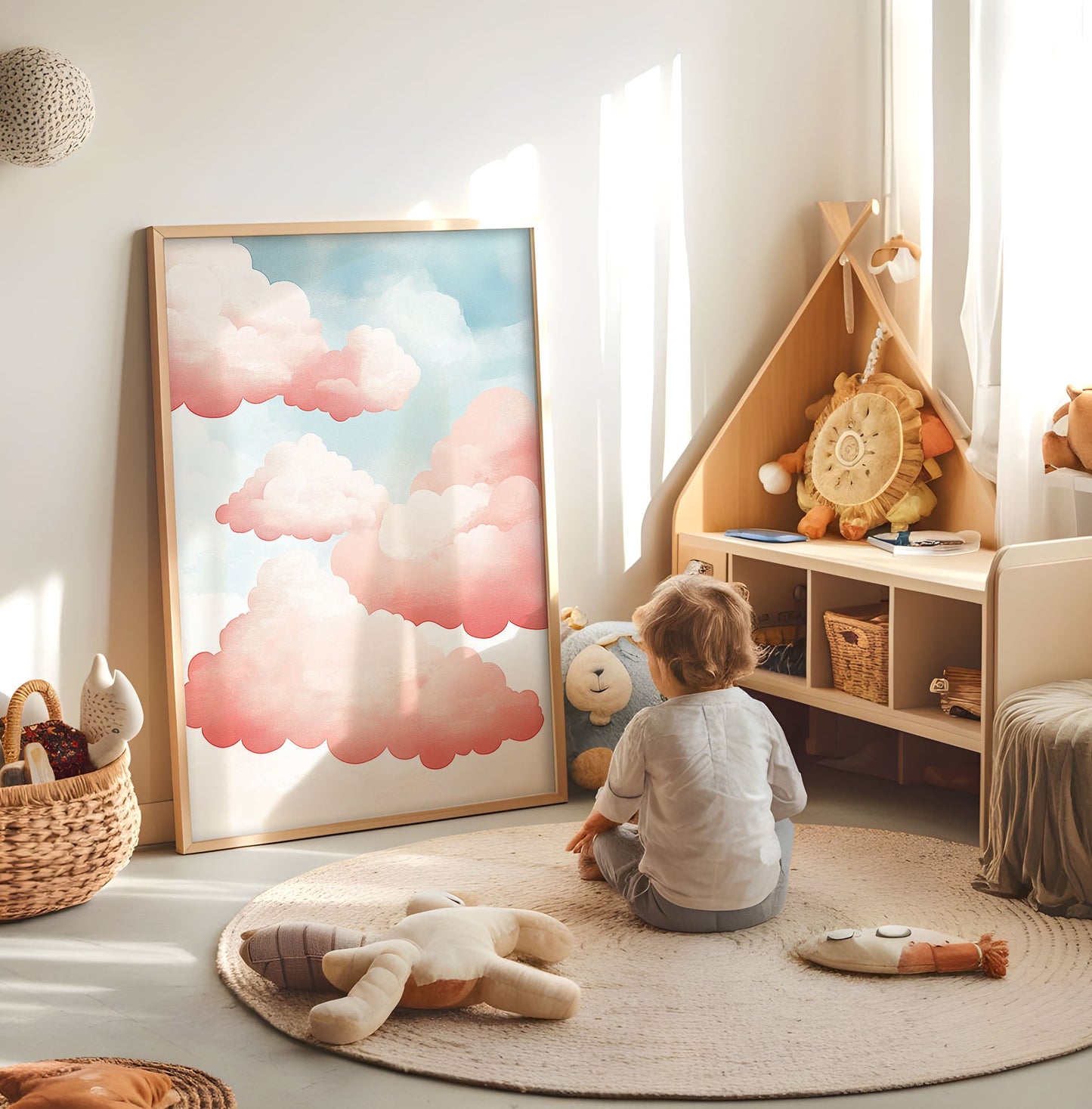 Pink Cloud Nursery Wall Art - Dreamy Sky Print - Pastel Aesthetic Baby Room Decor - Soft Clouds Poster - Neutral Artwork - Nursery Print