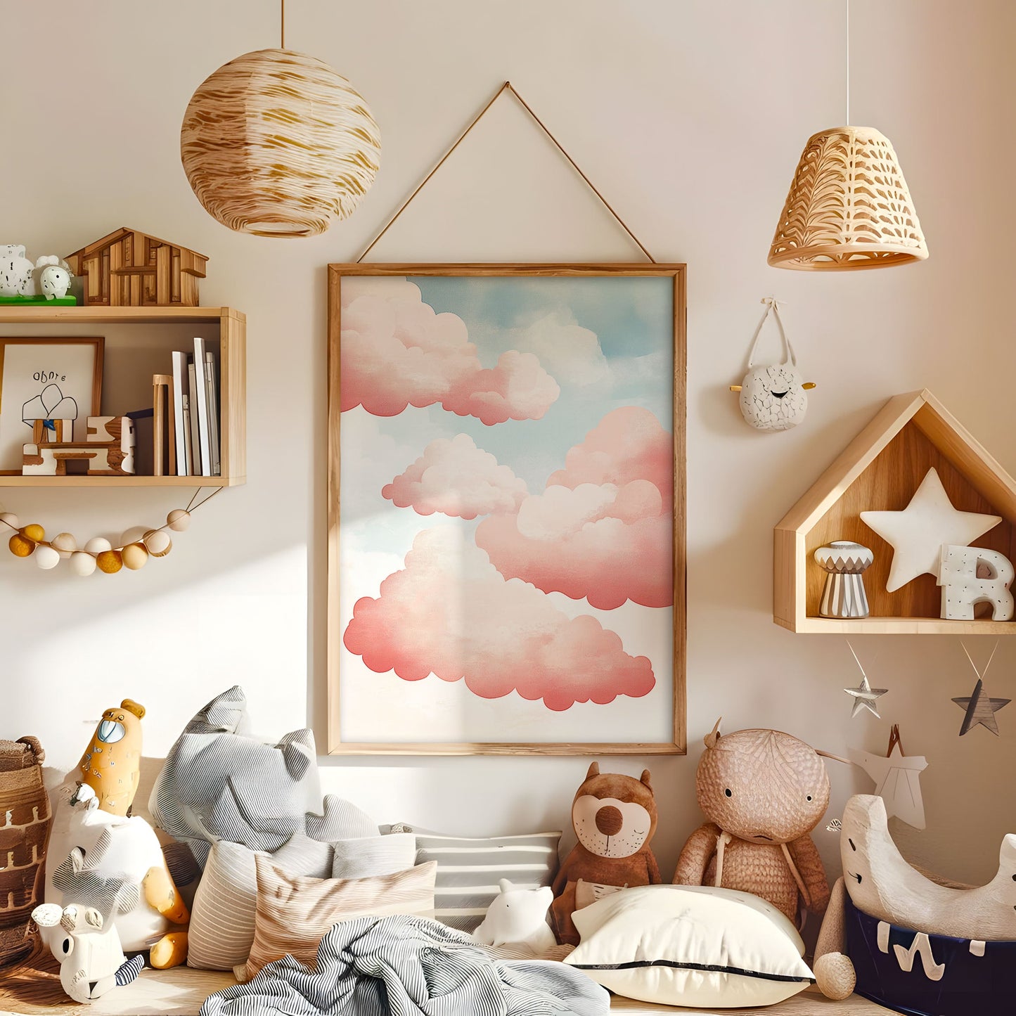 Pink Cloud Nursery Wall Art - Dreamy Sky Print - Pastel Aesthetic Baby Room Decor - Soft Clouds Poster - Neutral Artwork - Nursery Print