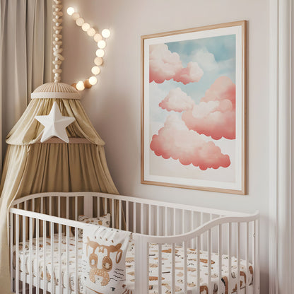 Pink Cloud Nursery Wall Art - Dreamy Sky Print - Pastel Aesthetic Baby Room Decor - Soft Clouds Poster - Neutral Artwork - Nursery Print