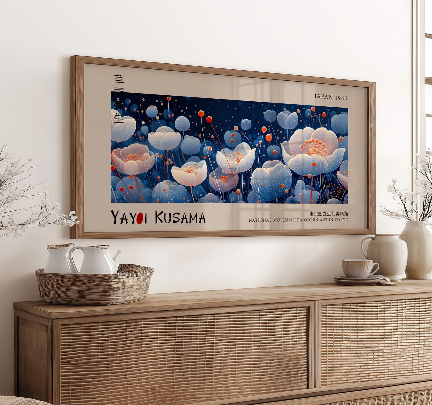 Japanese Floral Print, Blue and White Flowers Wall Art, Modern Wall Décor For Bedroom, Home & Living Botanical Poster