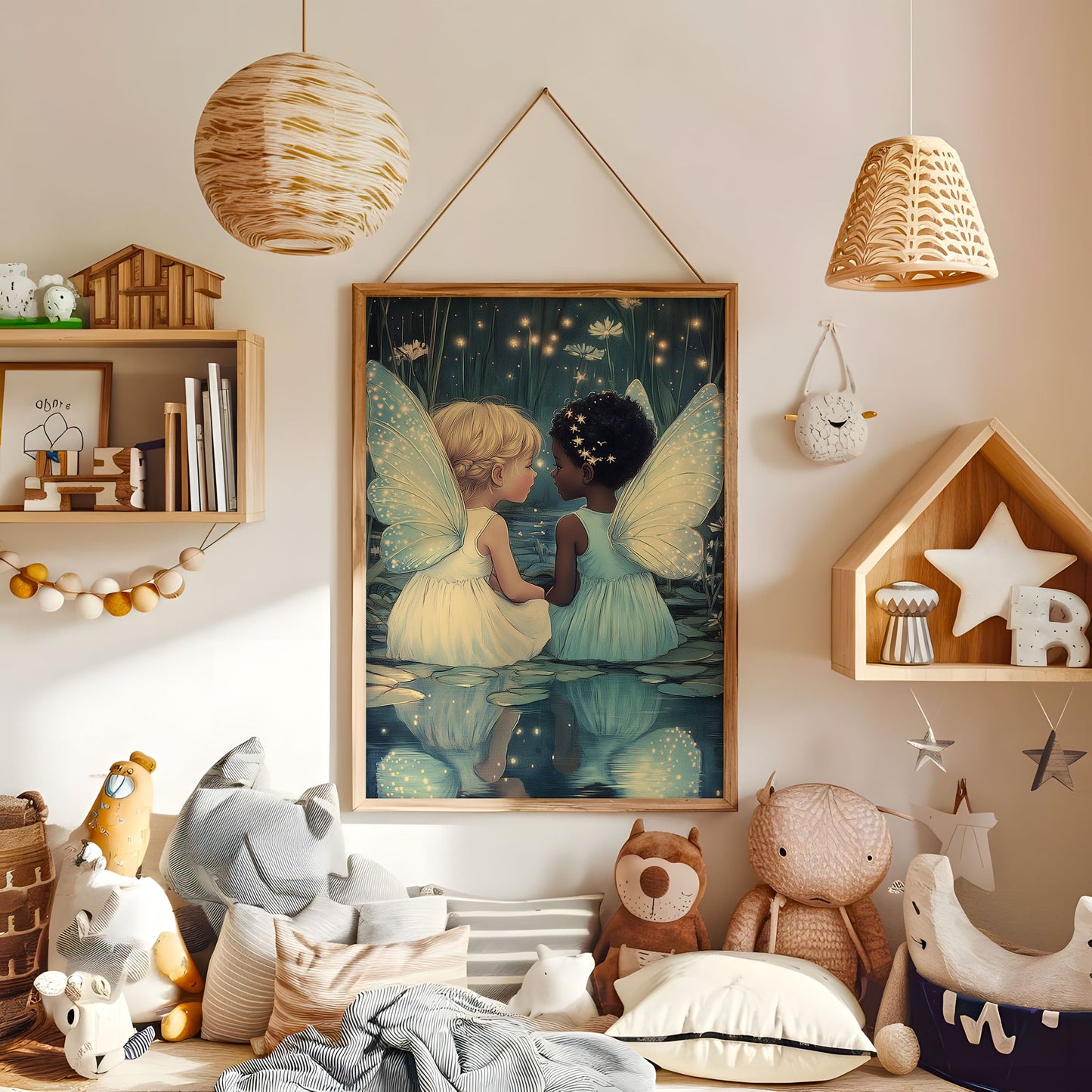 Magical Fairy Friends Print – Enchanted Fairy Nursery Art – Whimsical Girls Wall Decor – Dreamy Woodland Print - Fairytale Kids Room Decor