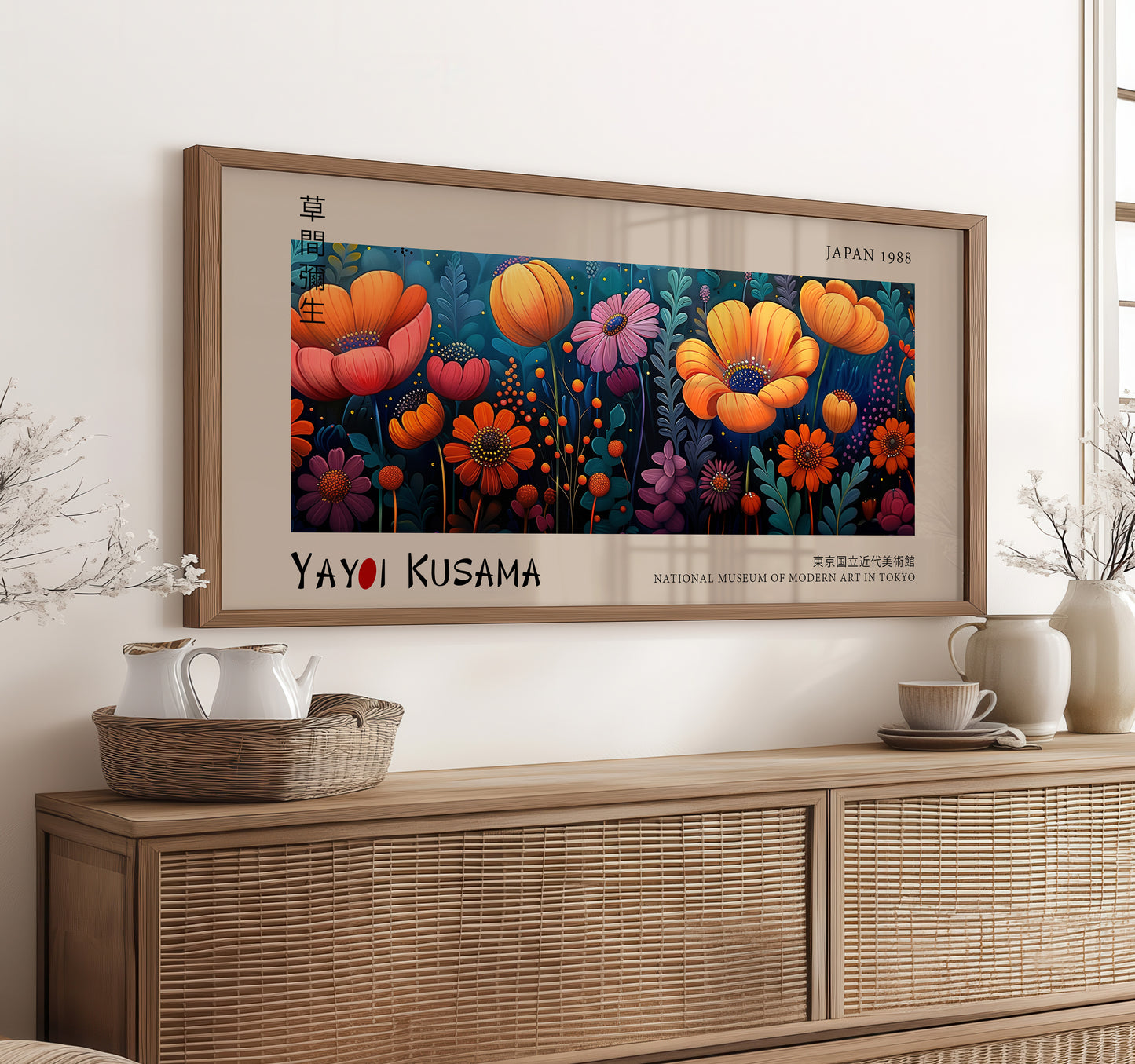 Japanese Exhibition Print - Panoramic Wall Art, Modern Home & Office Decor, Botanical Artwork, Colourful Flowers