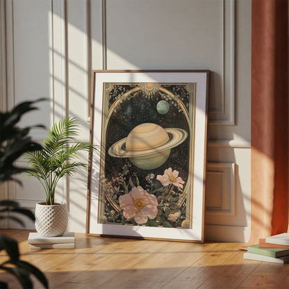 Art Nouveau Planet Print – Celestial Wall Art – Solar System Print – Botanical Decor – Floral Artwork