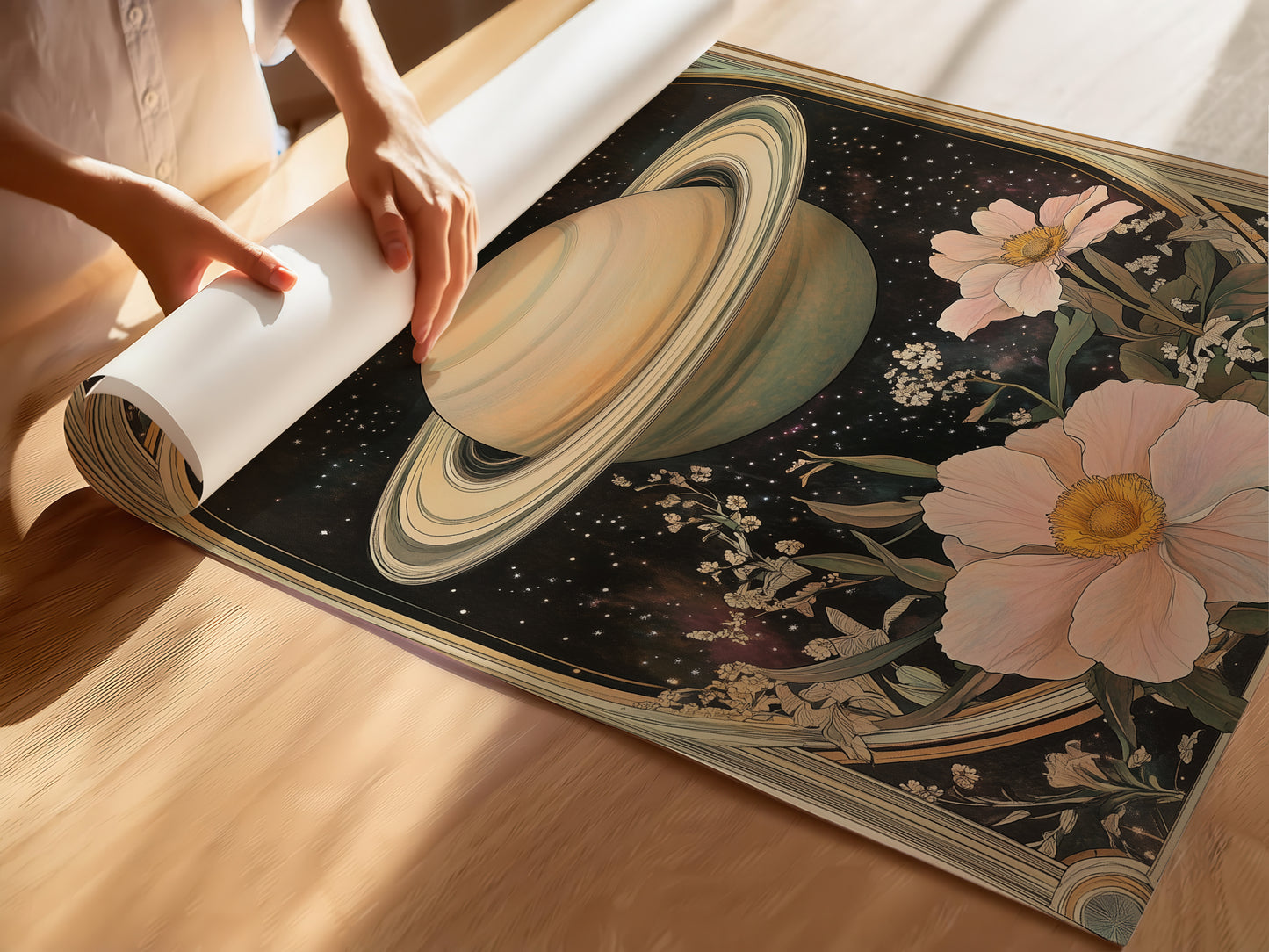 Art Nouveau Planet Print – Celestial Wall Art – Solar System Print – Botanical Decor – Floral Artwork