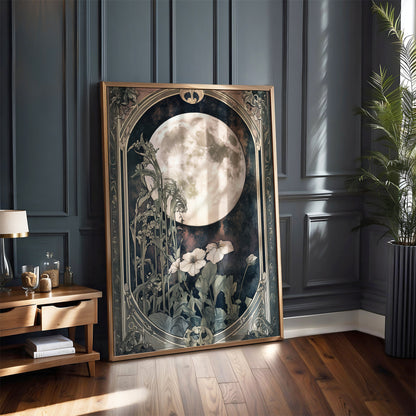 Art Nouveau Moon Print – Celestial Wall Art – Botanical Decor – Floral Artwork