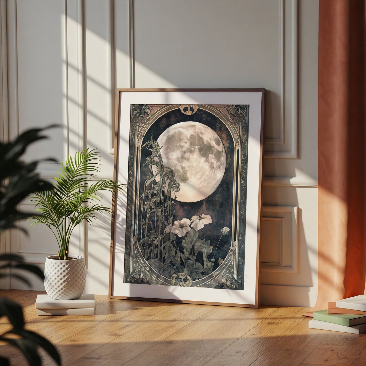 Art Nouveau Moon Print – Celestial Wall Art – Botanical Decor – Floral Artwork