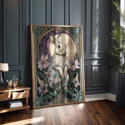 Art Nouveau Hare Print – Celestial Wall Art – Botanical Decor – Floral Animal Artwork - Vintage Home Decor