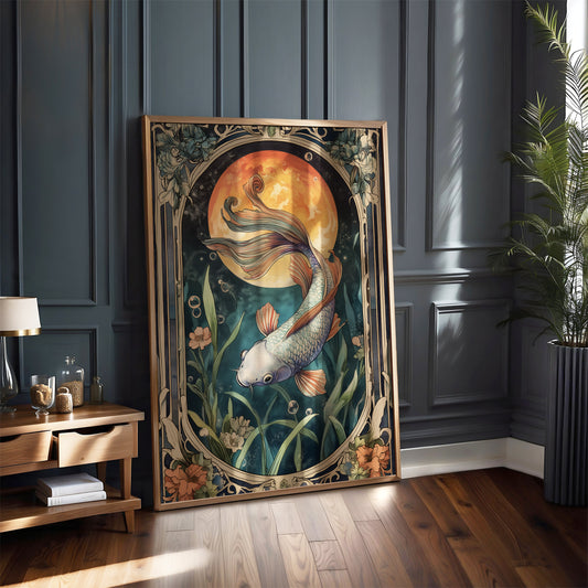 Art Nouveau Koi Karp Print –  Celestial Wall Art – Botanical Decor – Floral Animal Artwork - Vintage Home Decor