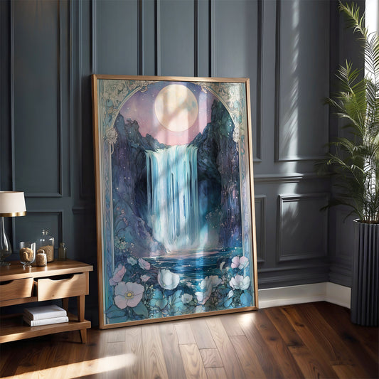 Art Nouveau Waterfall Print –  Celestial Wall Art – Botanical Decor – Floral Animal Artwork - Vintage Home Decor